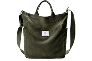 KALIDI Corduroy Tote Bag, Large Messenger Bag Shoulder Hobo Anti Splash Crossbody Zipper Bag Casual Work Shopping Women