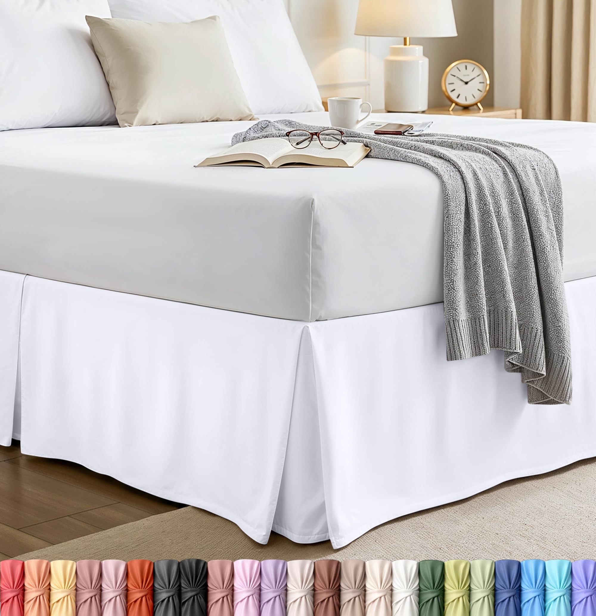 Queen Bed Skirt, Hides Under-Bed Storage 16 Inch Drop, Pleated, White
