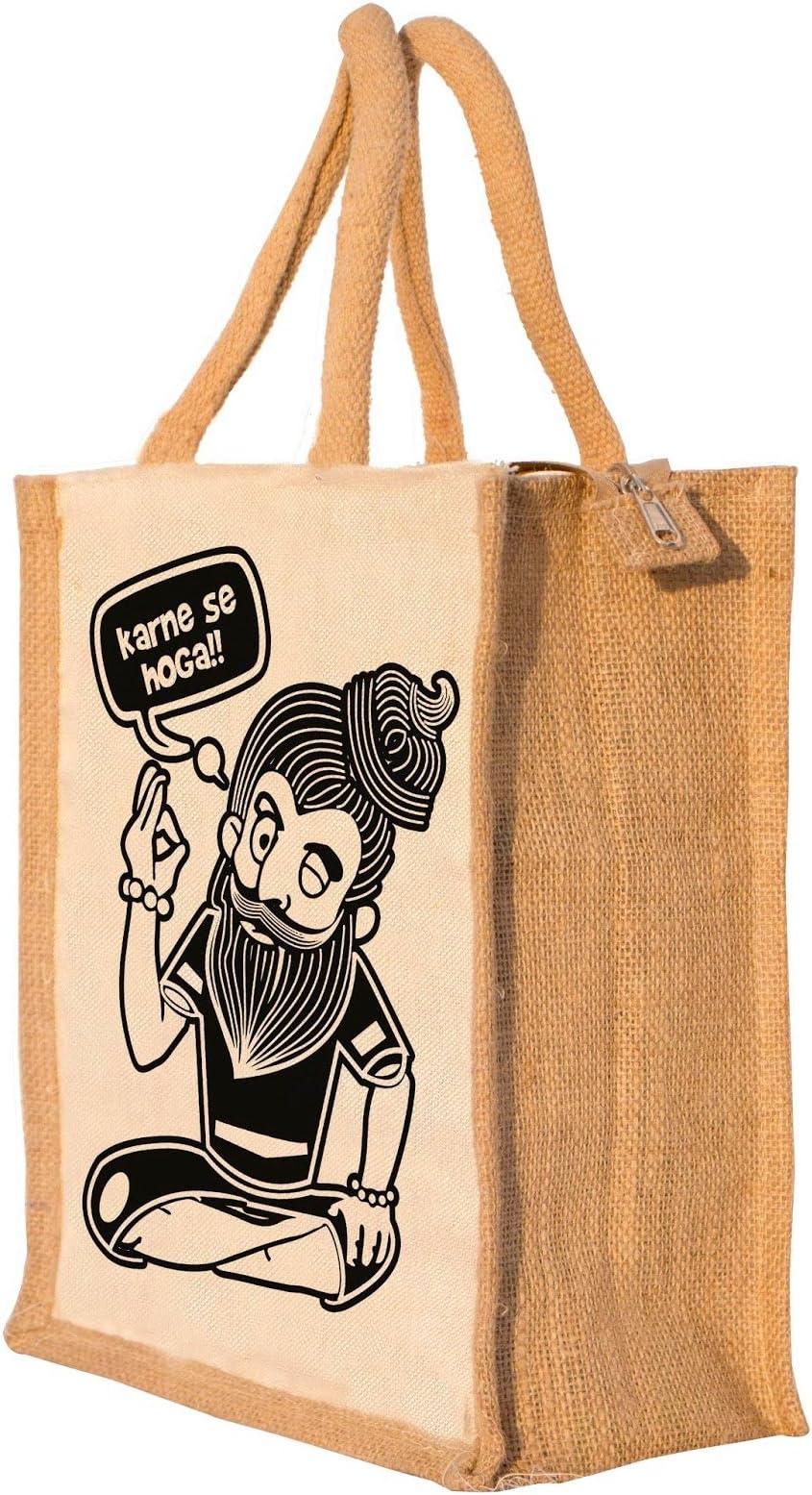 Nisol Karne se Hoga Baba Classic Printed Lunch Bag | Tote | Hand Bag | Travel Bag | Gift Bag | Jute Bag