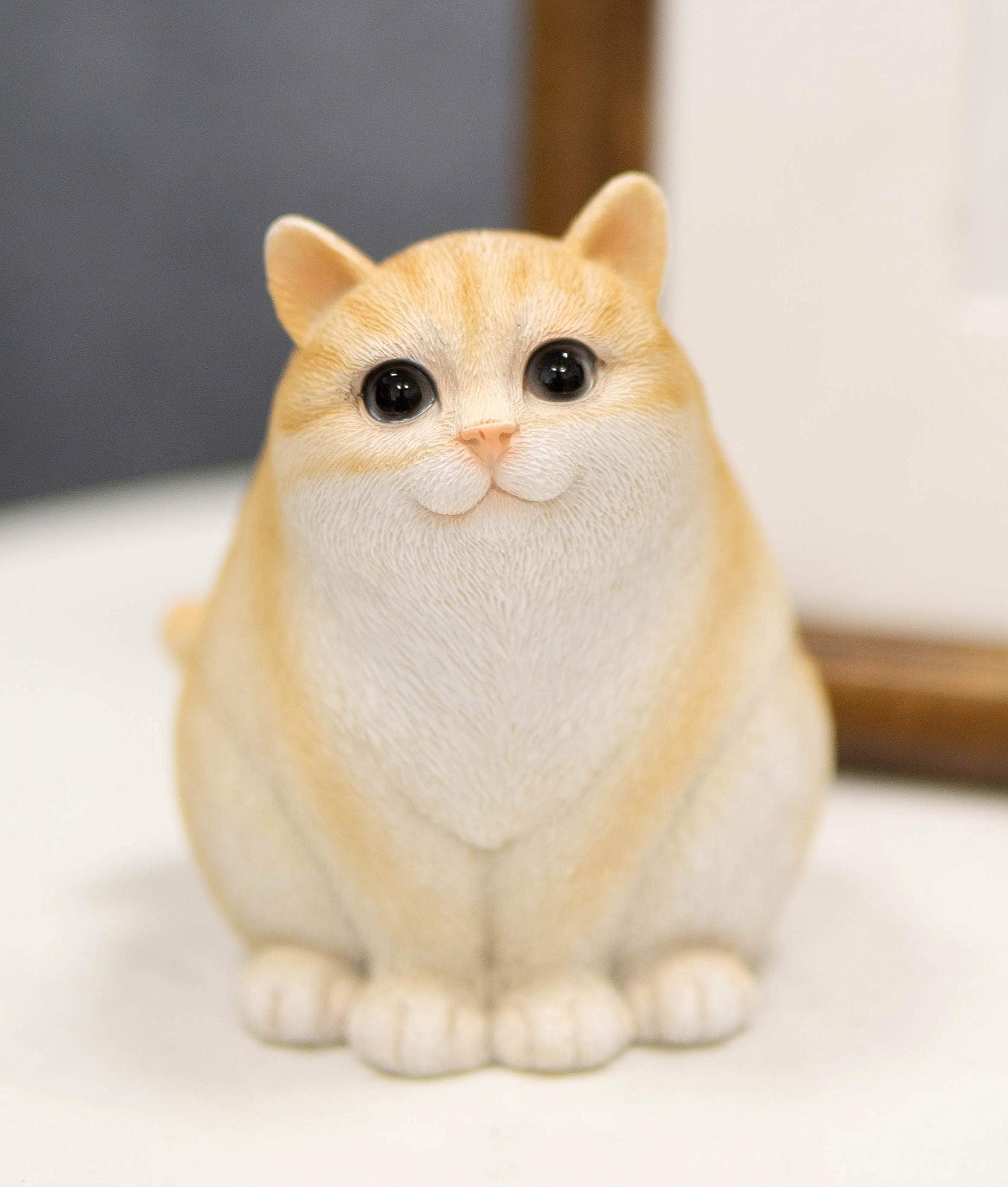 Ebros Adorable Feline Tabby Lucky Fat Cat Kitten Figurine 4" Tall Miniature Cats Collectible Figurine for Desktop Shelf Window Ledge