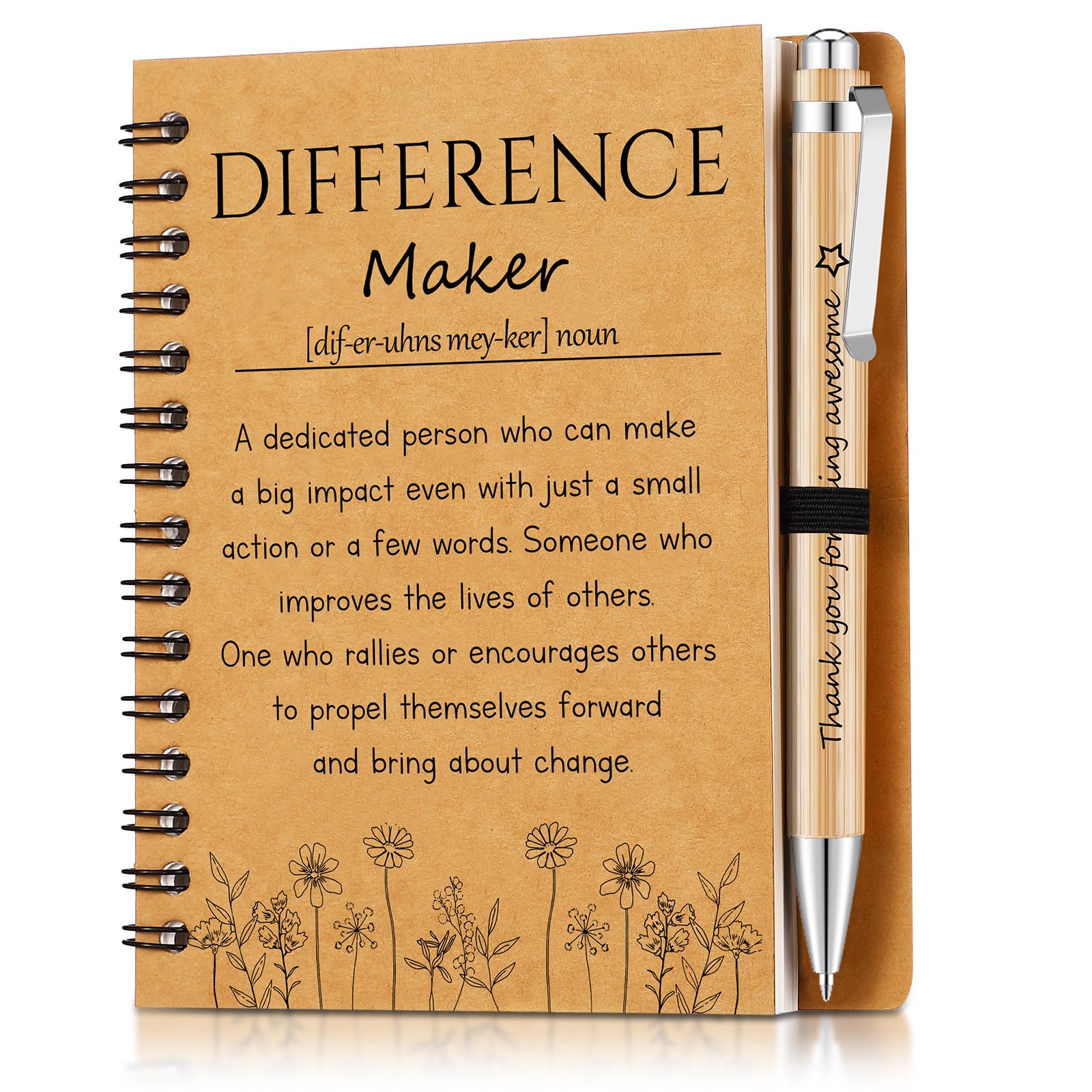 Clabby 2 Pcs Thank You Gift for Employee Colleagues Teacher Kraft Paper Notebook and Wooden Ballpoint Inspirational Notebook with Bamboo Pen Leaving Gifts Employee Appreciation Gift