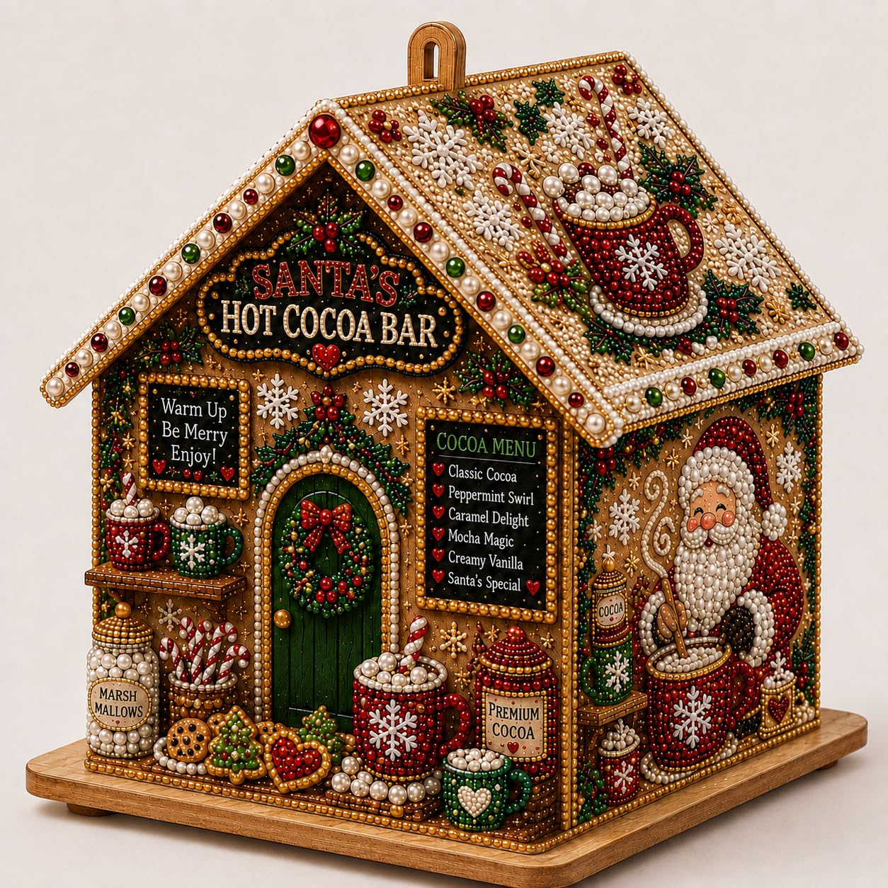 3D Wooden Christmas House Diamond Art Kit, Pearl Rhinestone DIY Ornament | Pearl Ornament, Diamond Painting, Holiday Decor, 3