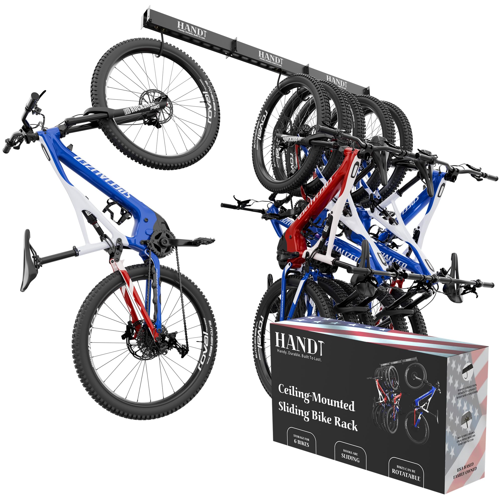 Photo 1 of USA Based Ceiling Bike Hanger Slide Mount Up to 6 Bikes, Sliding Garage Bicycle Storage, 51" Heavy Duty Hanging Hook Racks 450lbs Limit, Overhead Mounted Hangers for Storing Bicycles | Black