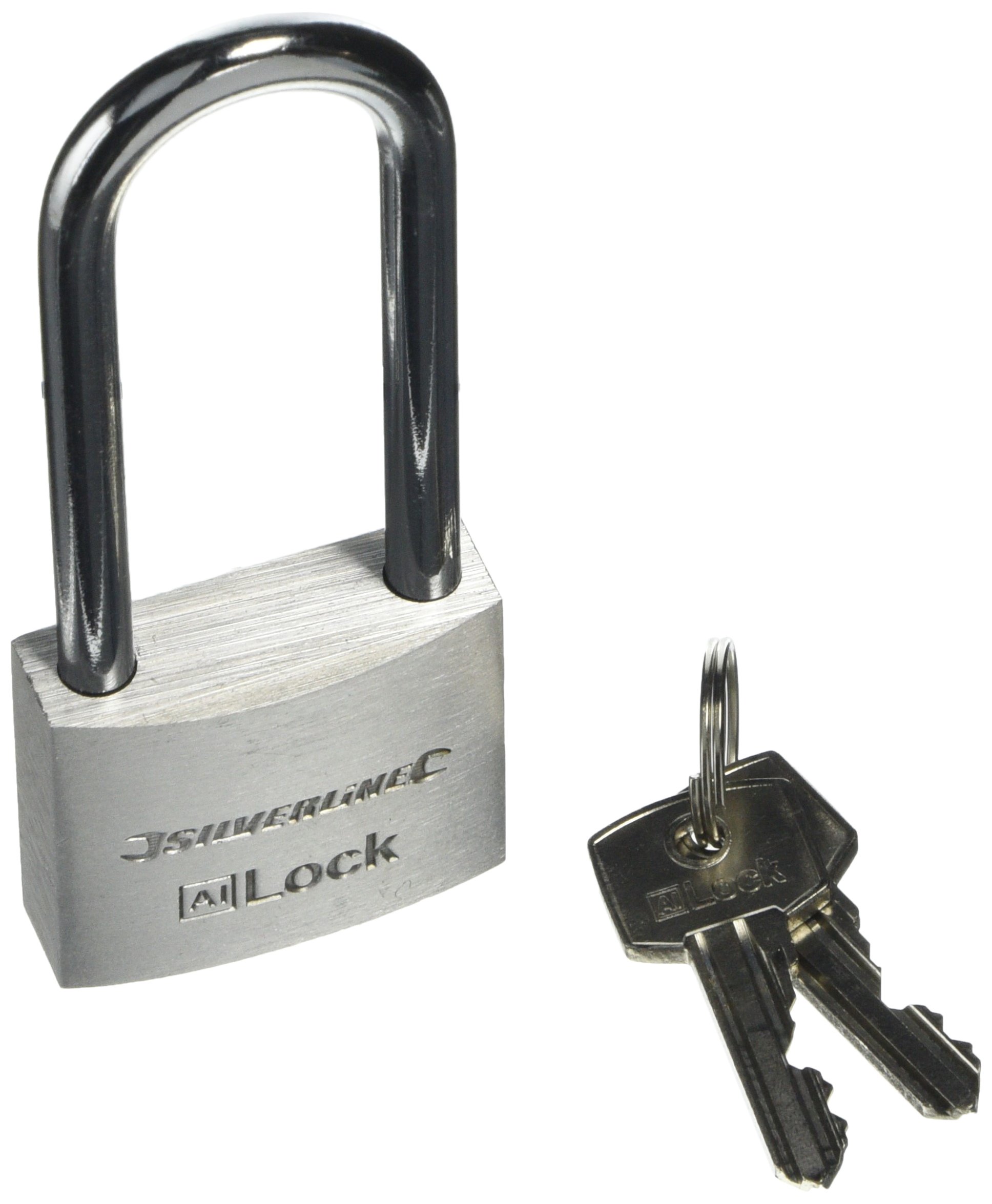 Silverline Tools 674961 Long Shackle Aluminium Padlock, Silver, 40 mm