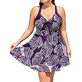 Lifepushes Women's Plus Size Swimsuit Cutout Swim Dress Tie Knot One Piece Tummy Control Bathing Suits Modest V Neck Swimwear