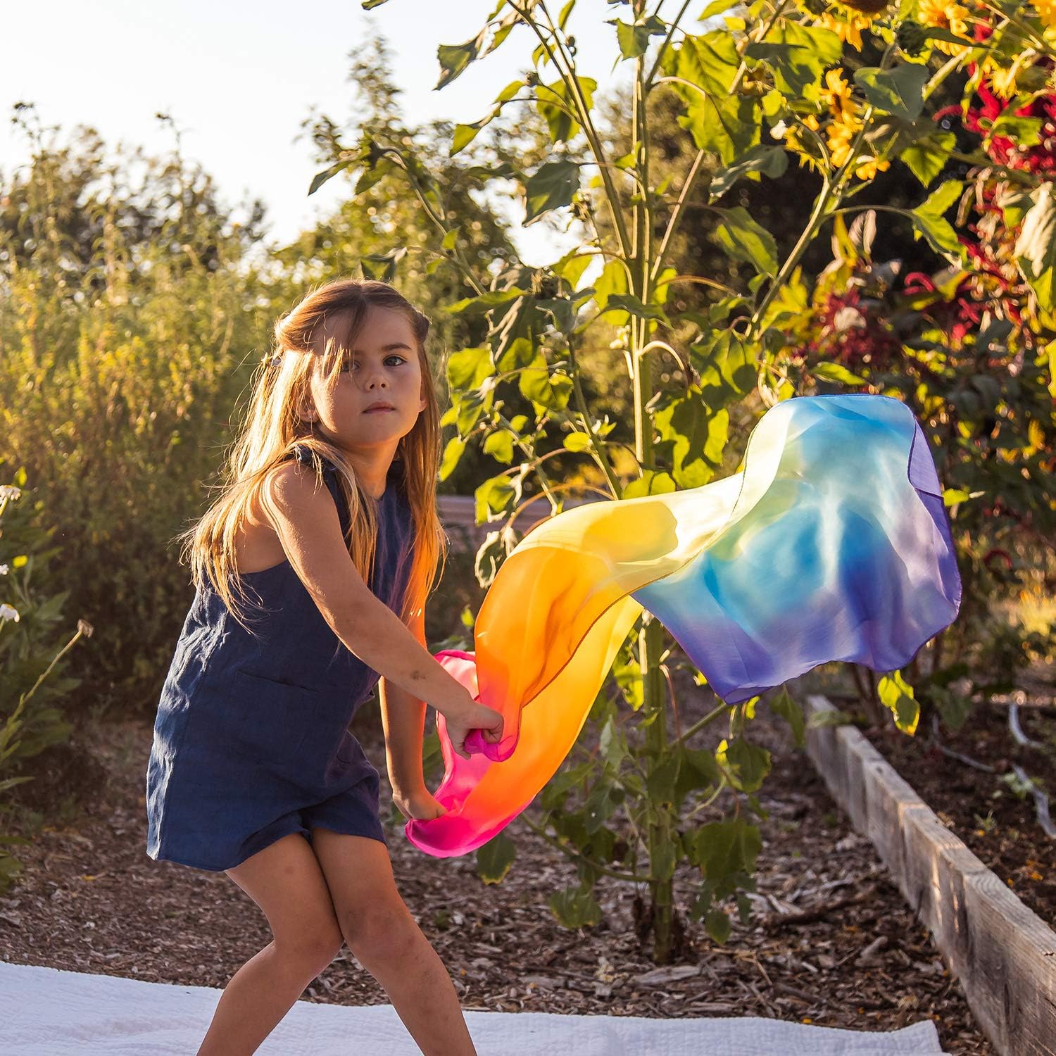 Sarah's Silks - Enchanted Playsilk, 100% Real Silk, Eco-Friendly Dye, 35-Inch Square Silk Play Scarf - Rainbow: Clothing