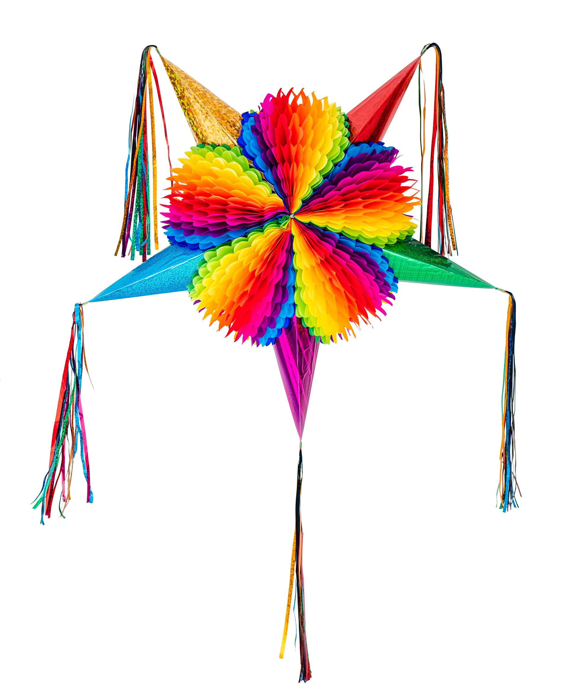 Mexican Star Pinata Festive Rainbow Colorful Pinatas Party Decorations 32 Inch Authentica Birthday Pinata for Kids Birthday Party Dia de Los Muertos Big Mixed Colors Foldable Pinata, 5 de Mayo