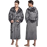 ToastyLife Mens Hooded Robe Ultra Soft Fluffy Flannel with Big Pockets Luxurious House Coat Fleece Plush Calf Length Bathrobe