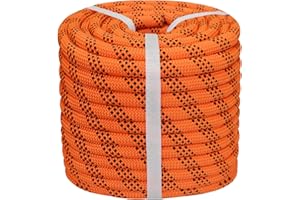 JANJOSN 1/2 Inch Arborist Tree Pulling Rope - 100 Feet Tree Swing Rope for Rigging, Outdoor Use - High Strength Double Braided Polyester 48 Strands - Orange/Black