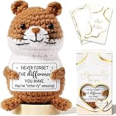 Valentines Day Thank You Gifts for Women, Handmade Emotional Support Crochet Otter w/ Card, Employee Teacher Appreciation Gifts Stocking Stuffers, Christmas Birthday Gift for Women Coworker Nurse Boss