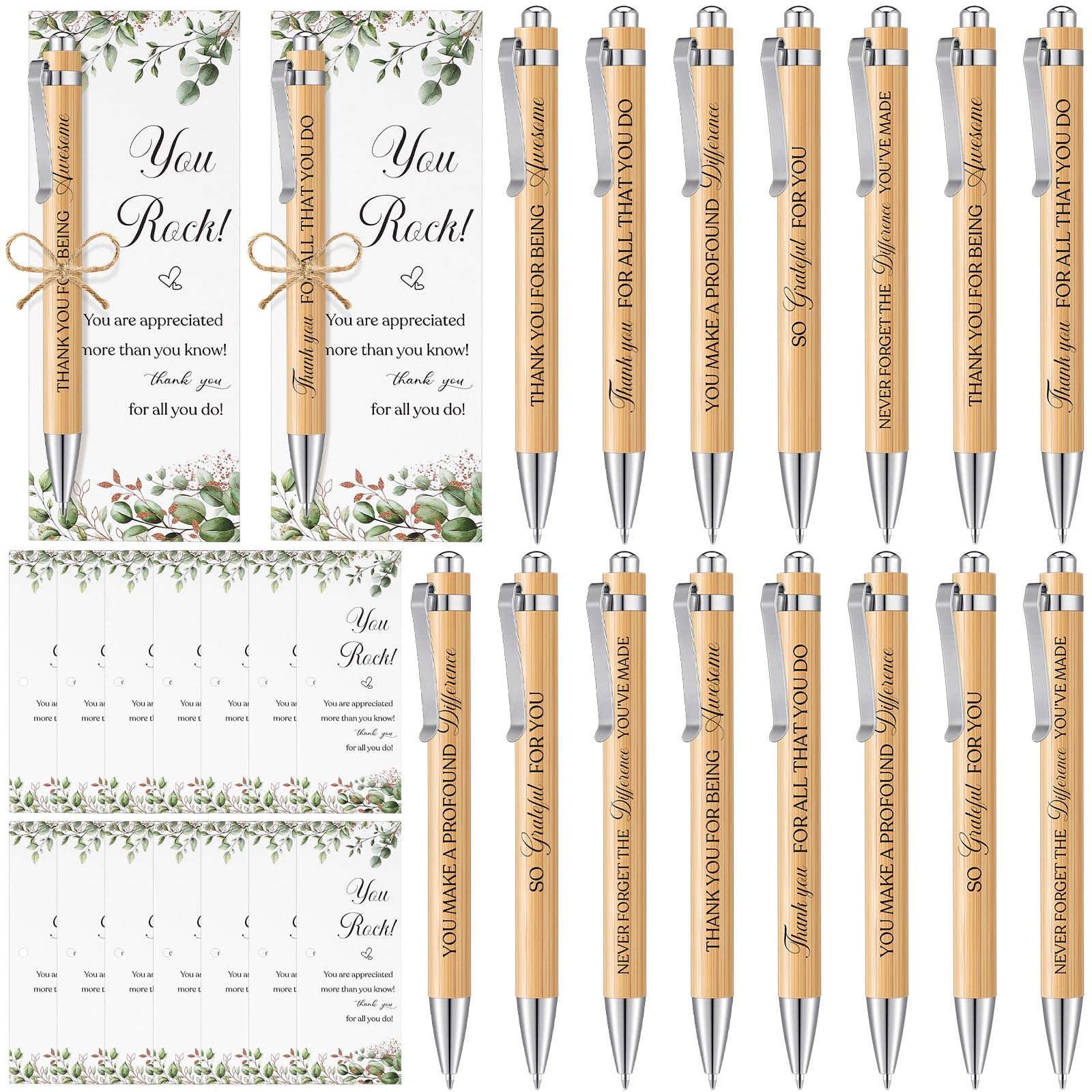 Sinmoe 15 Sets Thank You Gifts Employee Appreciation Gifts Include Motivational Quote Ballpoint Pens Thank You Card and Rope for Women Men Teacher Staff Colleague Volunteer Coworker(Fresh Style)