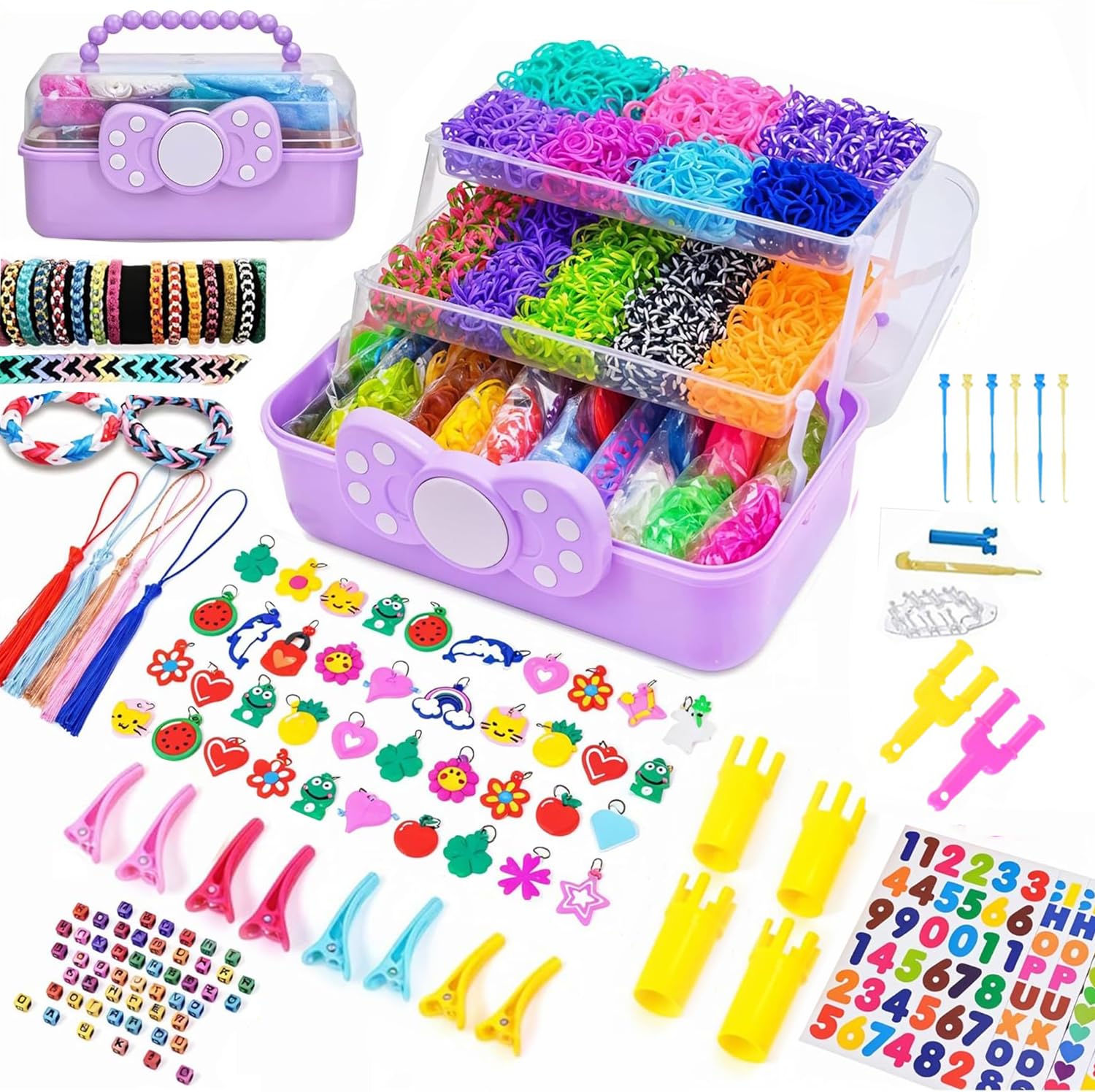 DasKid 17000+ Loom Bands Kit - 40 Vibrant Colors Loom Bands – Rubber Bands Bracelet Making Kit with A,B,C Beads, S Hooks and Tools with Storage Box - DIY Arts & Crafts Easter Gift for Girls & Boys — image 1