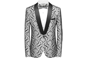 Rogers & Morris Men's Shawl Tuxedo Suit Jacket Paisley Floral Blazer Baroque Patterm Dress Coat
