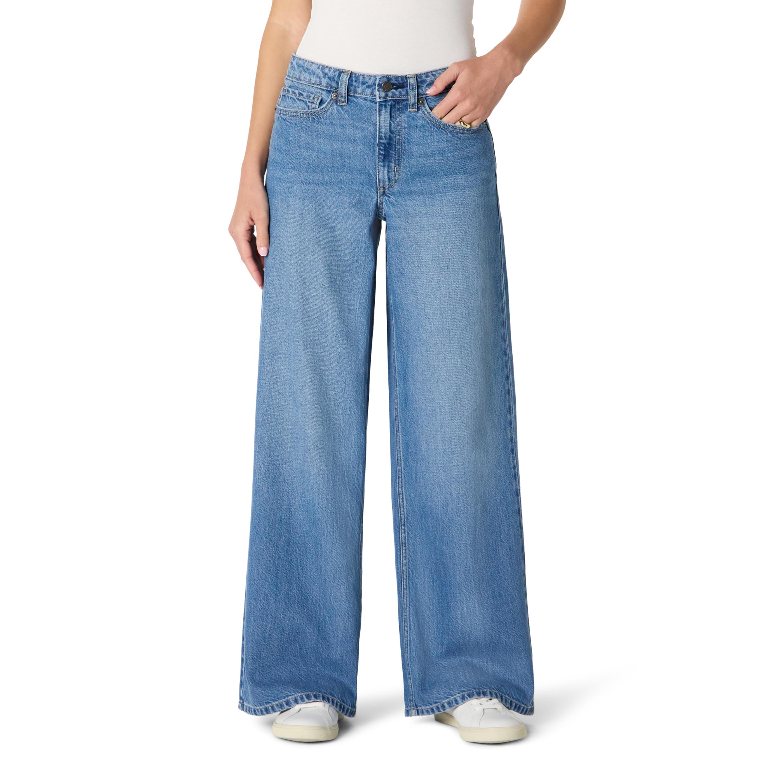 Photo 1 of Amazon Essentials Women's Ultra Soft Mid-Rise Wide Leg Jeans, Slate Blue Wash, 8