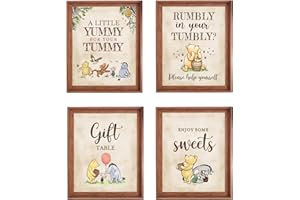 UNBALA 4PCS Winnie Table Sign Centerpieces A Little Yummy for Your Tummy for Baby Shower Decorations Pooh Birthday Decorations Welcome Baby Party Supplies(8x10in)