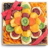 A Gift Inside Dried Fruit Gift Basket in Wooden Serving Tray &ndash; Gourmet Dried Apples, Apricots, Kiwi, Pears, Peaches, Dates, Prunes, Plums &amp; Mandarin &ndash; Kosher Pareve OU Certified