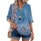 LOMON Women's Dressy 3/4 Length Sleeve Tops Business Casual Blouses Summer Tees Shirts