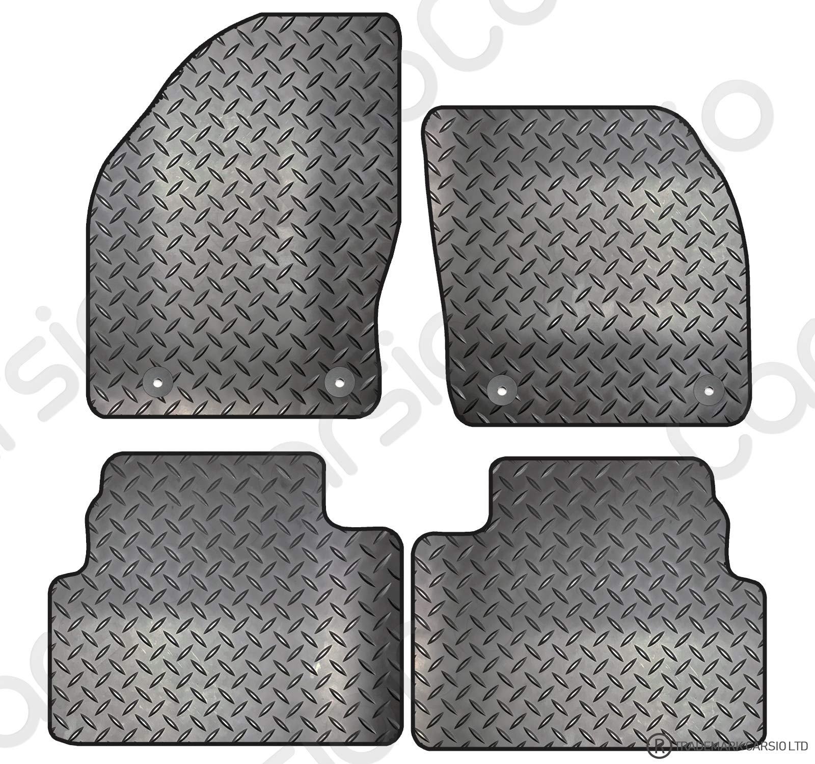 Carsio Rubber 4 Piece Car Mat Set For Ford Kuga 2015+ Onwards with [4 Clips] Tailored Fit Floor Mat Complete Accessory Black Custom Fitted - All Weather & Heavy Duty, Anti-Slip Backing