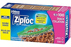 Ziploc Snack Bags for On-the-Go Freshness, Grip 'n Seal Technology for Easier Grip, Open and Close, 100 Count
