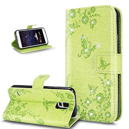 Kompatibel mit Galaxy S5 Neo Hülle,Galaxy S5 Hülle,Glänzend Bling Strass Diamant Prägung Blumen Schmetterling PU Lederhülle B