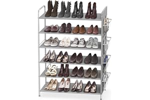 Simple Houseware 6-Tier Shoe Rack Organizer with Side Hanging Pockets, Tall Shoe Storage for Closet, Entryway, or Garage, Hol