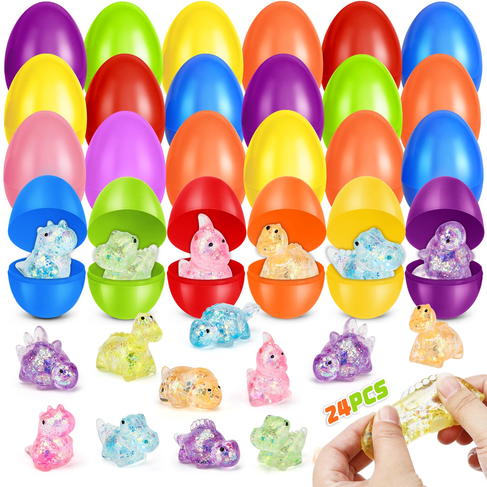 SpringFlower 24 Pack Filled Easter Eggs,Kids Easter Eggs Filled with Squeeze Toys,Easter Egg Hunt Basket Stuffers,Party Favors,Classroom Easter for Girls Boys, Easter Basket Essentials