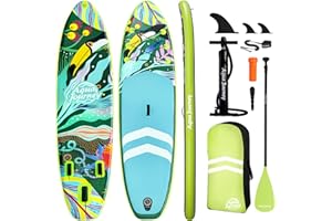 10'6"Inflatable Stand Up Paddle Board Ultra Portable-Lightweight & Stable|All-in-One Kit w/Aluminum Paddle, Dual-Action Pump & Backpack|Lakes & Oceans Ready for Family Recreation by Aquajourney