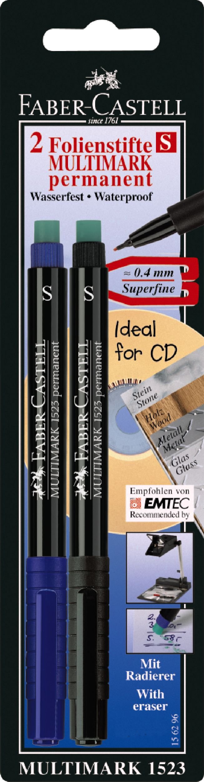 Faber Castell 156296 "Multimark" Permanent S Marker- Blue/Black (Pack of 2)