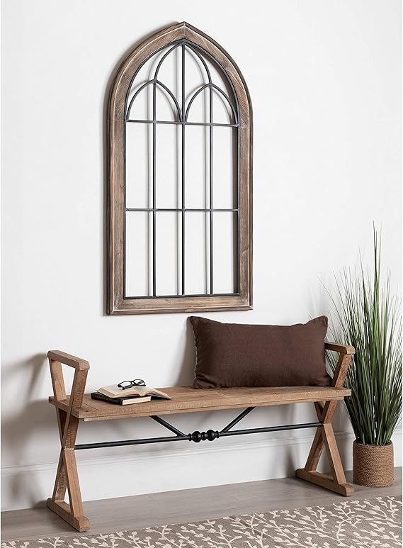 Brown Wood Finish and Black Window Arch Wall