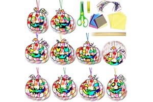 EggSun 36 Sets Fall Thanksgiving Pumpkin Suncatchers Craft Kit for Kids Ornaments Stained Glass Effect Autumn Window Arts and Crafts Kit for Classroom Birthday Home Party Favors Decorations Ages 4 8