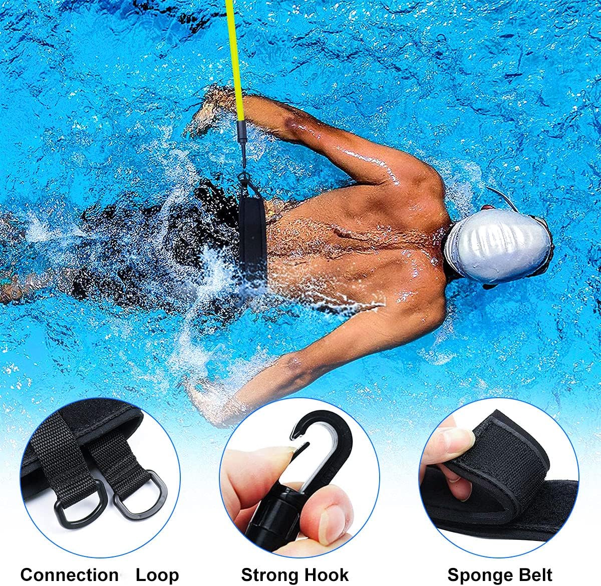 Swim Training Belts, Swim Tether Stationary Swimming, Swim Harness Swimming Resistance Belt, Swim Belt for Adults & Kids (Yellow): Sports & Outdoors