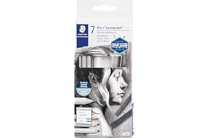 STAEDTLER Mars Lumograph Charcoal Sketching Set: 7pc Includes 2 Charcoal Sketch Pencils, 2 Natural Charcoal Sticks, White Pas