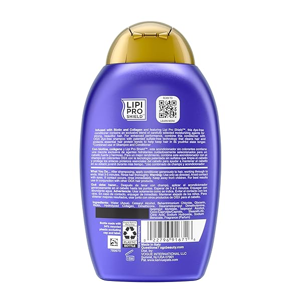 OGX THICK & FULL + BIOTIN & COLLAGEN VOLUMIZING CONDITIONER, NUTRIENT-INFUSED CONDITIONER WITH VITAMIN B7 BIOTIN GIVES HAIR VOLUME & BODY FOR 72+ HOURS, SULFATE-FREE SURFACTANTS, 13 FL. OZ