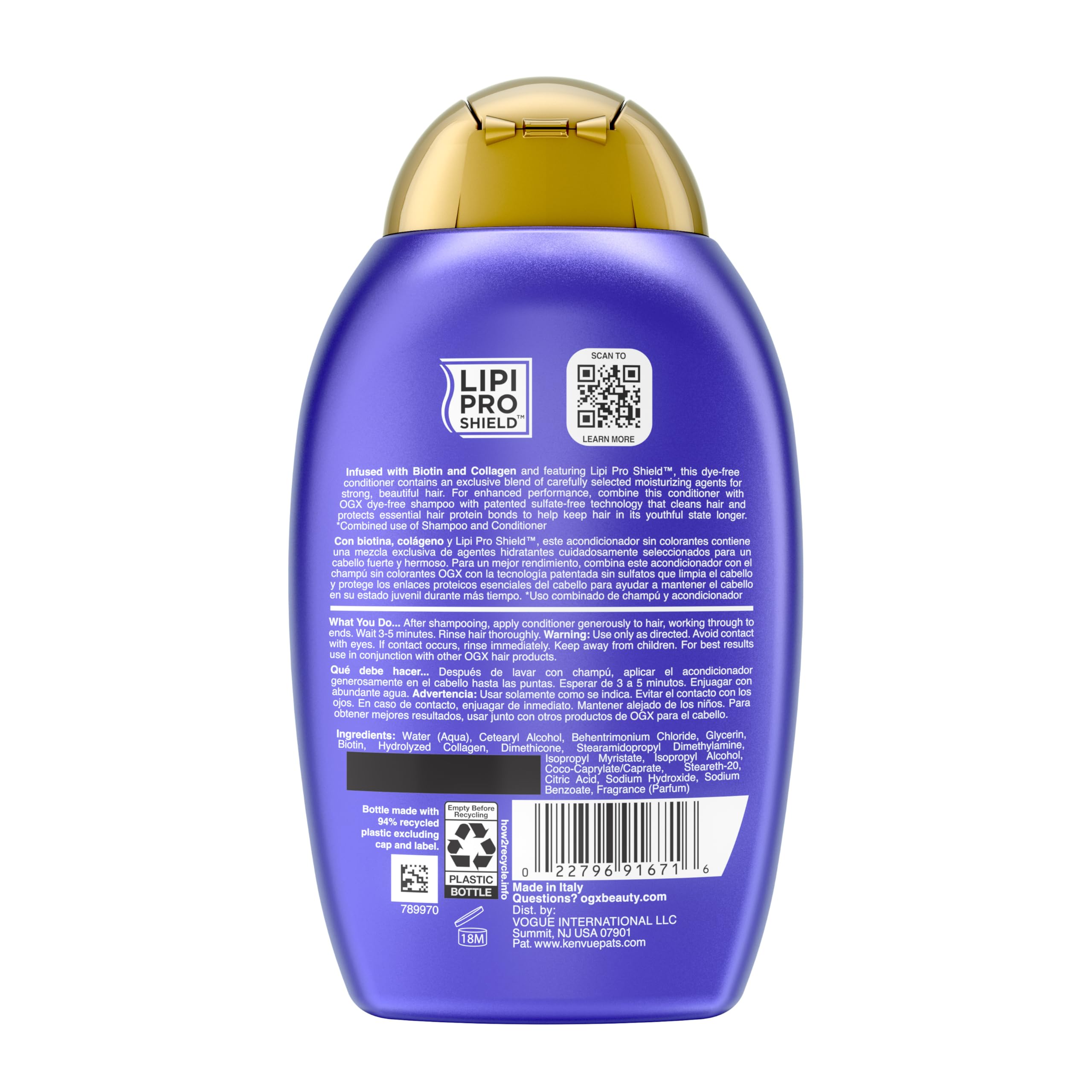 OGX Thick & Full + Biotin & Collagen Volumizing Conditioner, Nutrient-Infused Conditioner with Vitamin B7 Biotin Gives Hair Volume & Body for 72+ Hours, Sulfate-Free Surfactants, 13 fl. Oz