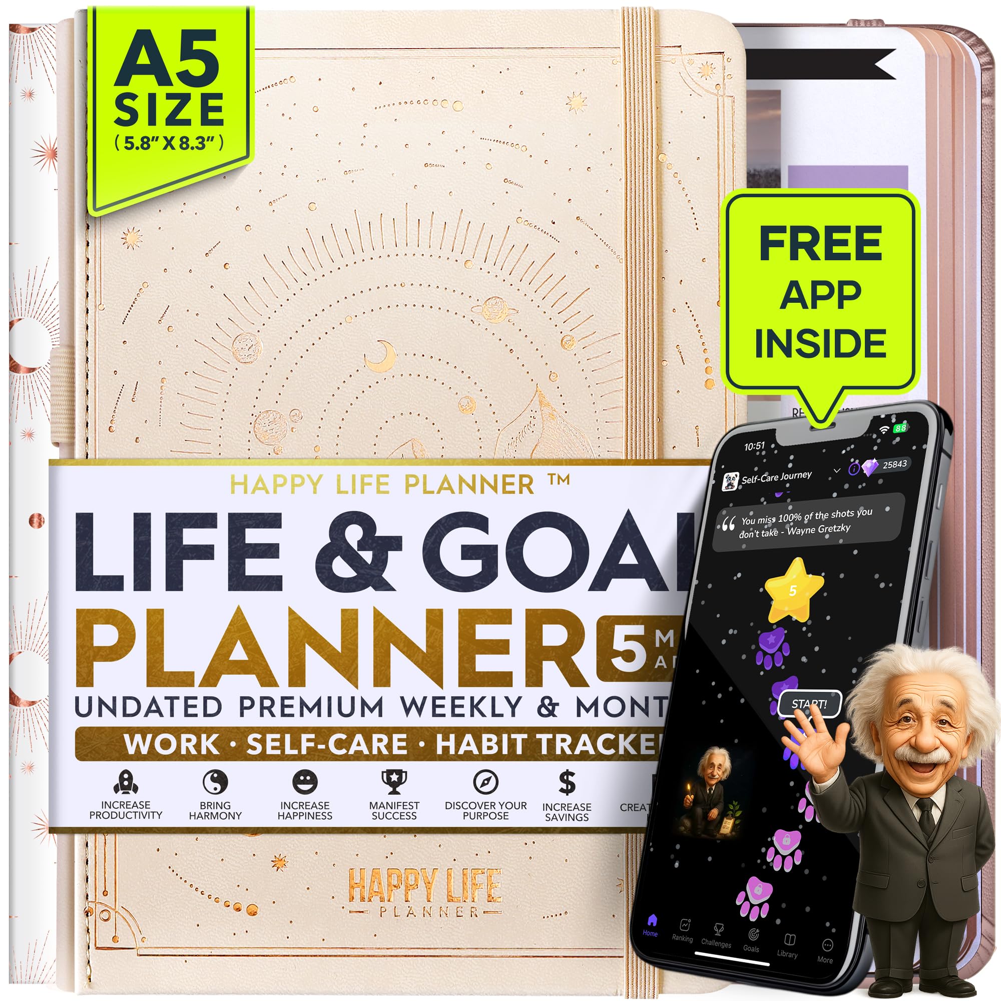 Life Mastery Planner - A 12 Month Journey to Crush Your Goals, Increase Productivity, Passion, Success & Happiness - Weekly & Monthly Life Planner, Habit-Tracker, Gratitude Journal & Organizer, A5