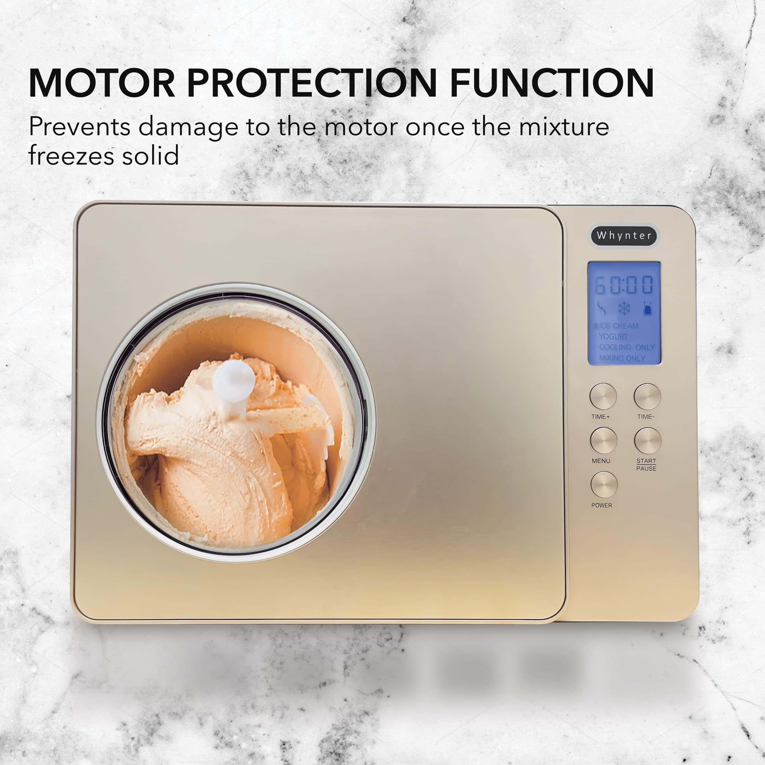 Whynter Ice Cream Maker Machine & Yogurt Automatic 2 Qt. with Built-in Compressor, LCD Digital Display & Timer, No Pre-Freezing, ICM-220CGY, Champagne Gold