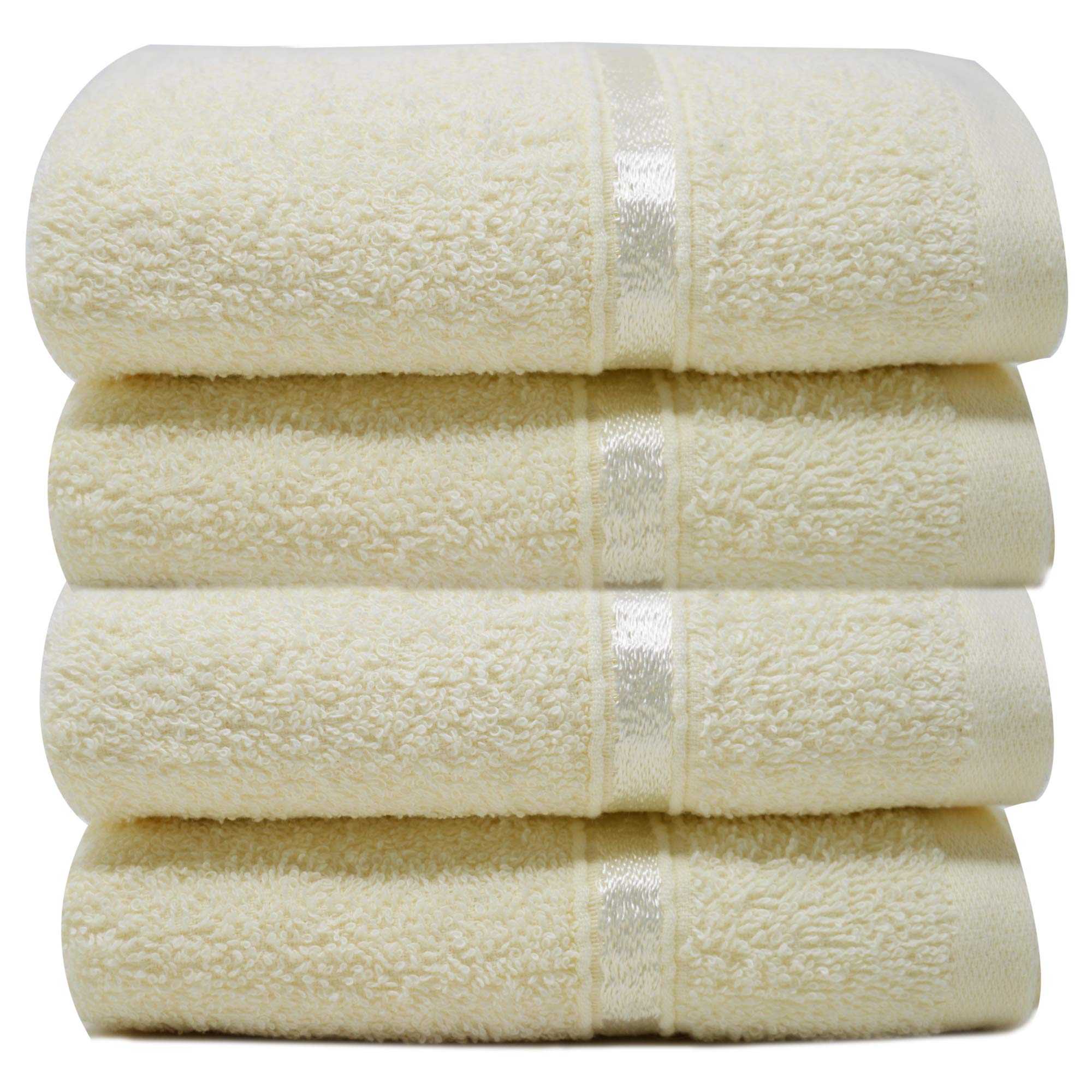 Towelogy® Luxury Egyptian Cotton Face Cloth Flannel Fingertip Towels Set 500 GSM Supersoft and Highly Absorbent Washcloths 30x30 cm (Pack 4, Ivory)
