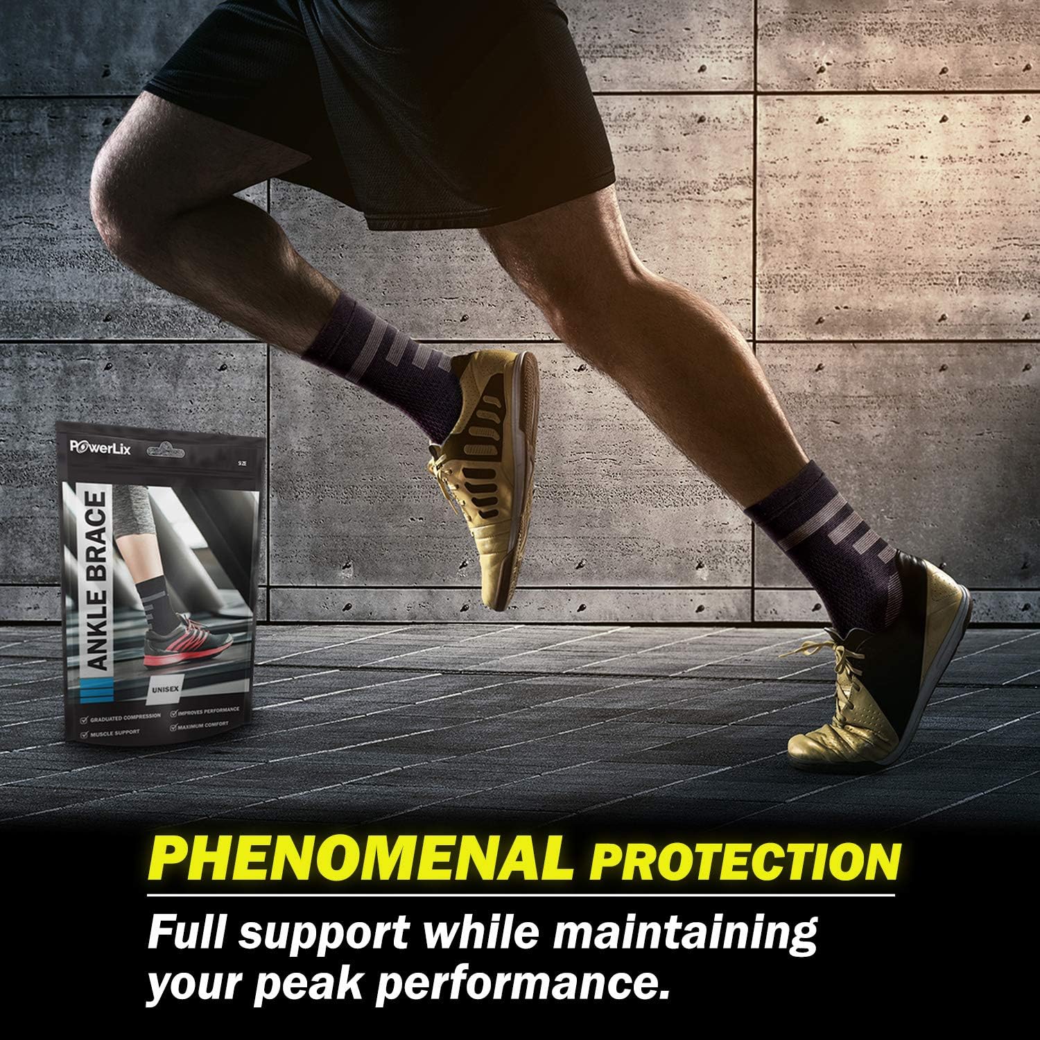 POWERLIX Ankle Compression Sleeve - Ankle Support Brace (Pair) for Men & Women – Best Ankle Brace for Injury Recovery, Swelling, Foot & Achilles Tendonitis Pain Relief - Nano socks with Arch Support: Sports & Outdoors
