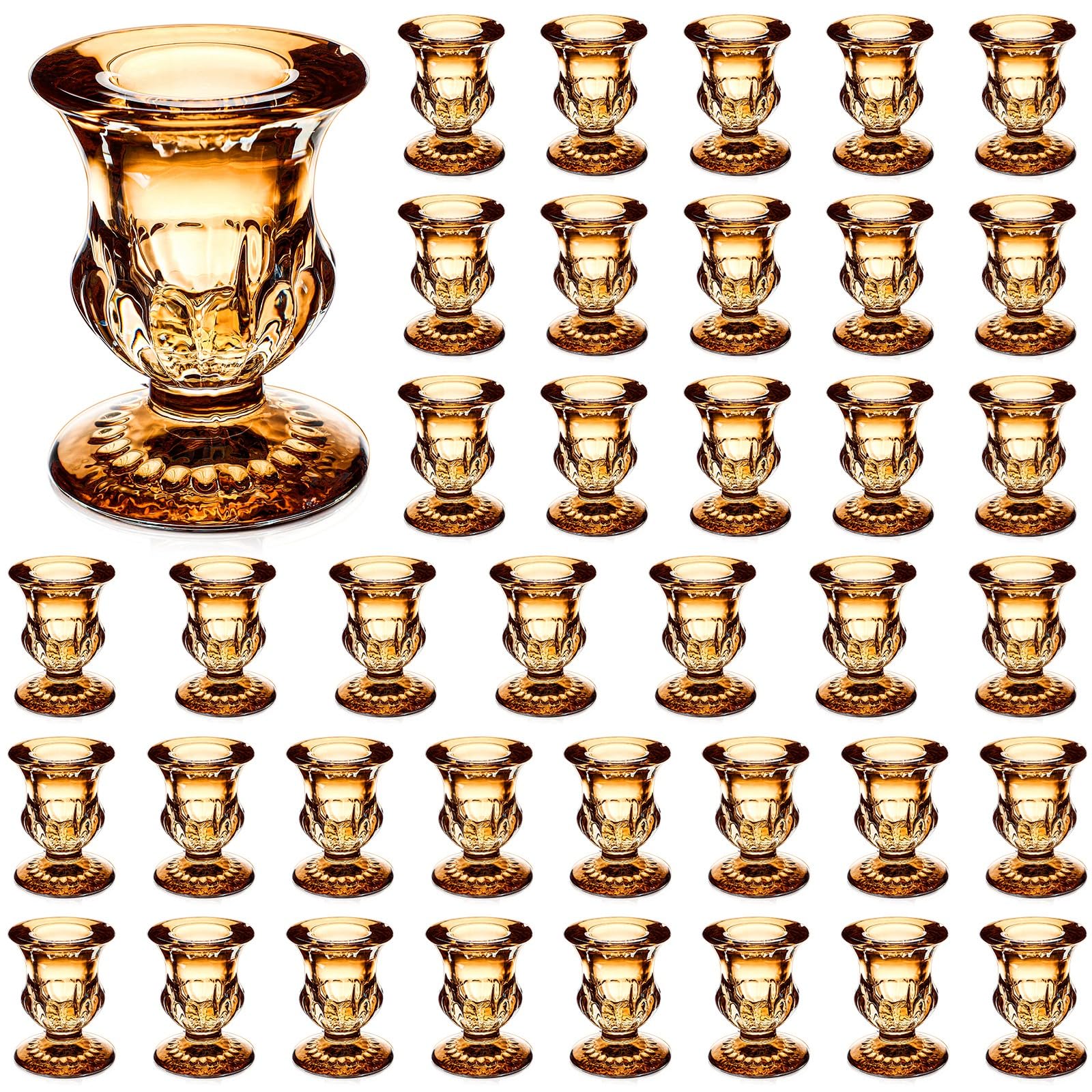 Photo 1 of Foaincore 42 Pcs Candlestick Holders Bulk 2.5 Inch Taper Candle Holder for Table Centerpiece Thick Glass Ritual Candle Stand for Wedding Christmas Valentines Festival Party Decorations(Gold)