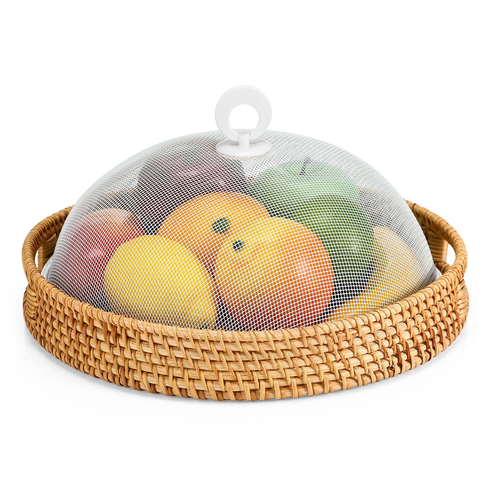 Photo 1 of Baderke 2 Pcs Metal Mesh Food Covers - 11 Inch & 11.8 Inch Rattan Tray Outdoor Mesh Tents Round Woven Tray Dome Screen Plate Covers Reusable Fruit Nets Picnic Food Umbrella for Camping Party