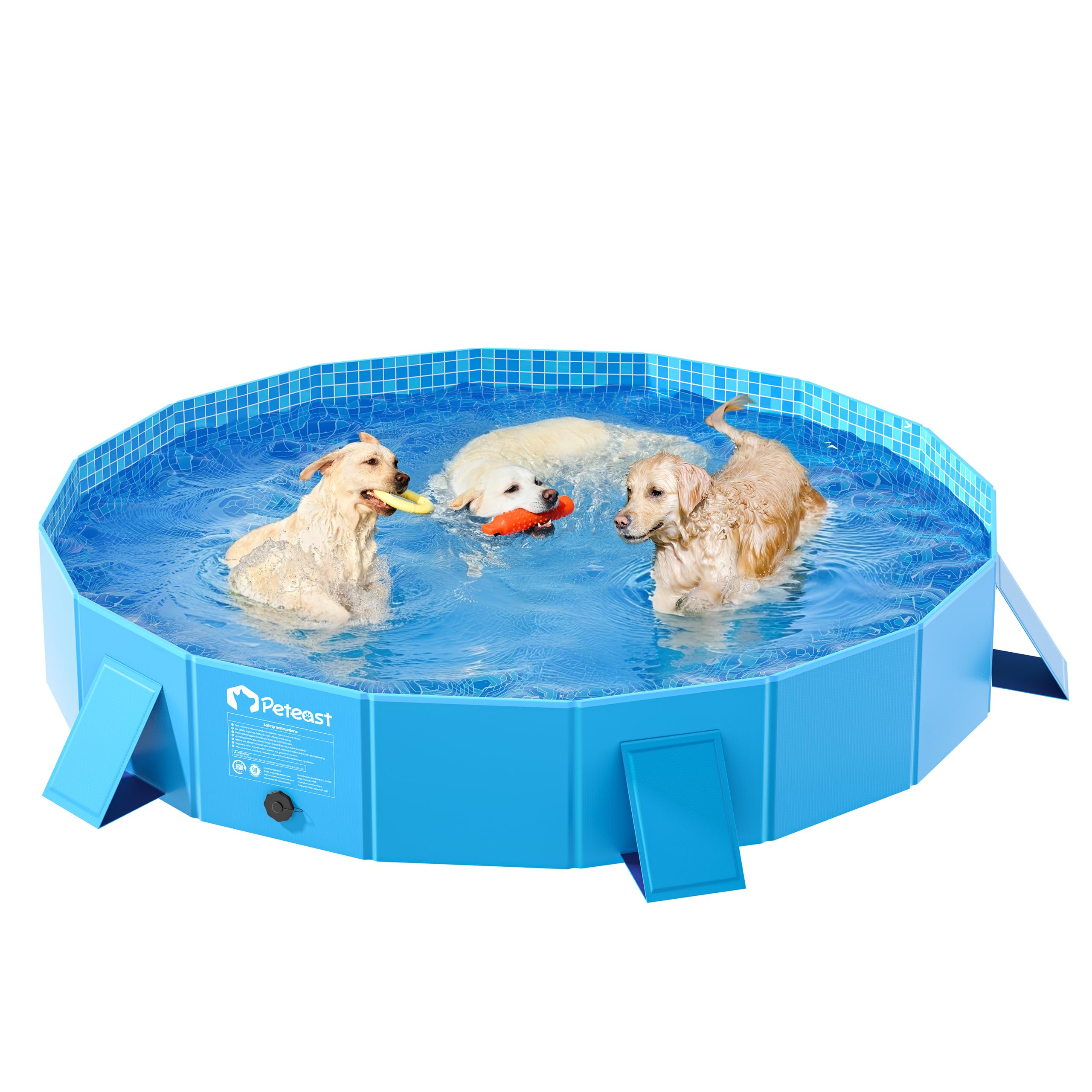 Photo 1 of Peteast Foldable Dog Kiddie Pool with Stable Side Support, Hard Plastic Shell Portable Dog Pool, Collapsible Swimming Pools for Pet and Kids, 71 in