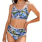 FtcoDcik Girls Swimsuit Double Strap High Waist Sporty Bikini Swimsuits Summer Beach 2 Piece Bikini Sets Size 11-15 Years