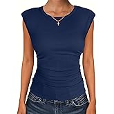 ANRABESS Womens Tops Cap Sleeve Crewneck Shirts Casual Ribbed Knit Slim Fit Ruched Summer Basic Tee Tank 2026 Trendy Clothes