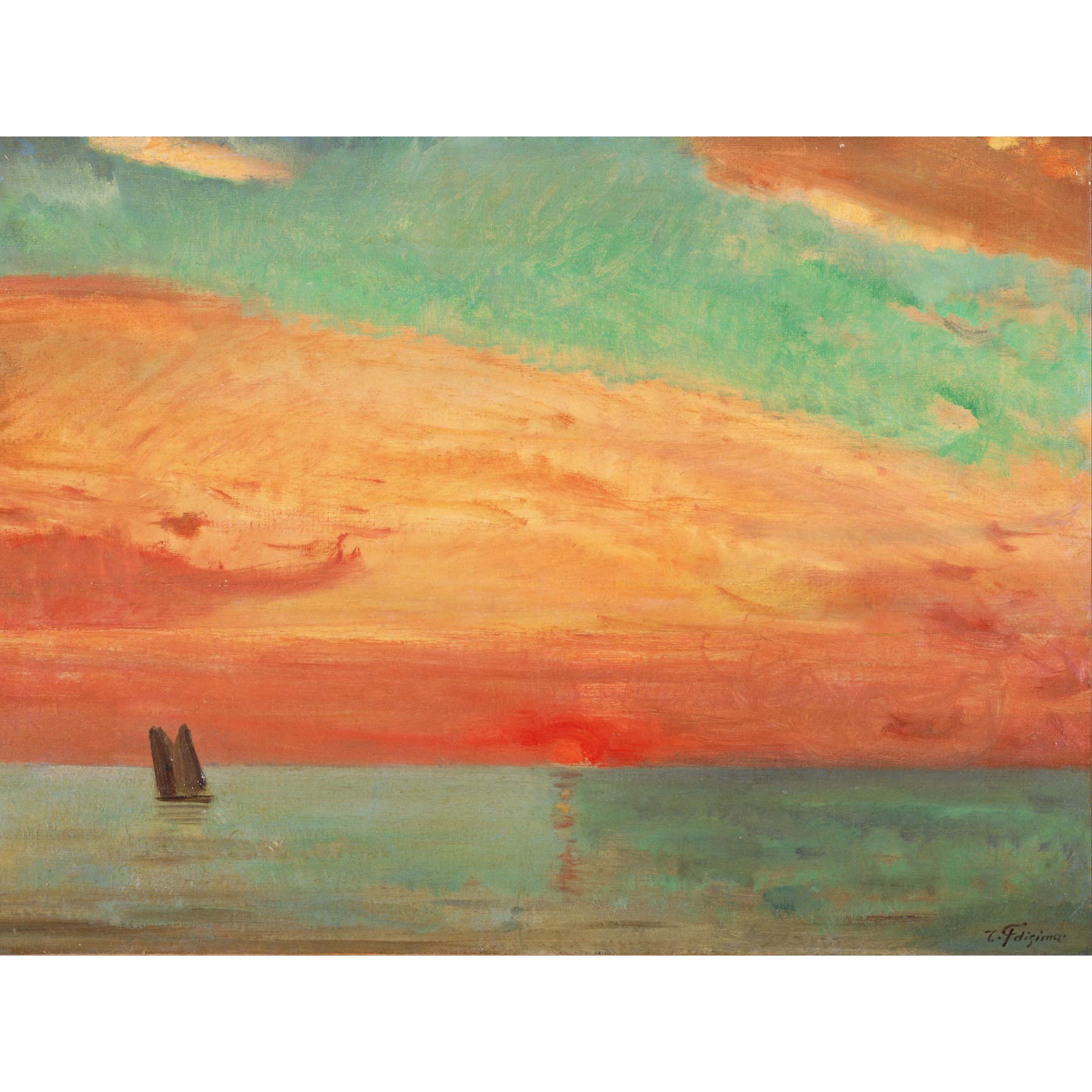 Fujishima Sunrise Over Eastern Sea Sunset Painting Large Wall Art Print Canvas Premium Mural