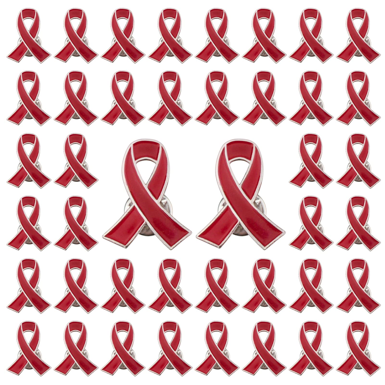 WANDIC Mixed Color Awareness Lapel Pins, Metal Ribbon Brooch Jewelry Pins for Decoration (Red, 50) โ image 1