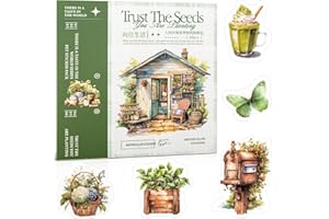 Uideyvi Beautiful Garden Theme Sticker Scrapbooking Supplies for Junk Journal, 50 Sheets Washi Stickers - Vintage Journaling Stickers, Ephemera Sticker Book Pre Cut(TZ-005-005)