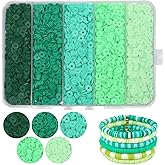 THRELE 3500pcs Green Clay Beads for Bracelets Making 6mm Heishi Beads Polymer Flat Round Disc Clay for Jewelry Making Green Bead Crafts