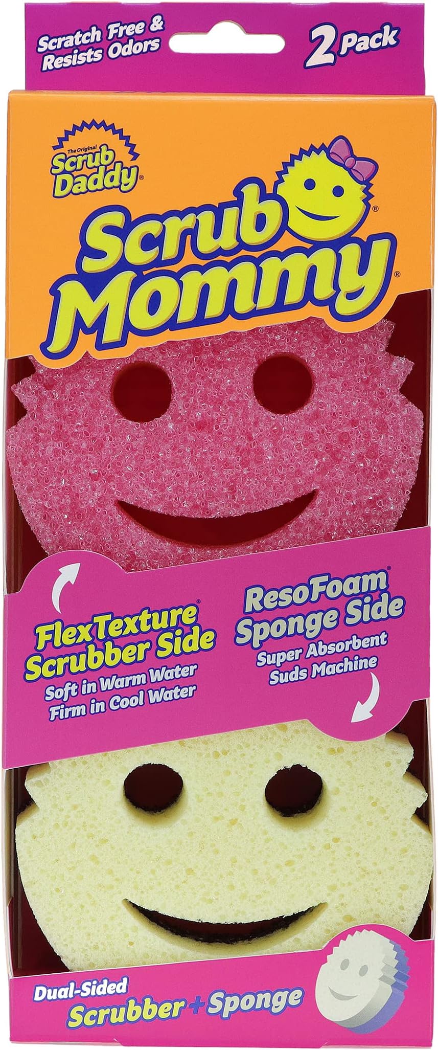 Scrub Daddy Scrub Mommy Sponges Pink Twin Pack Non Scratch Dual Sided Scrubbers