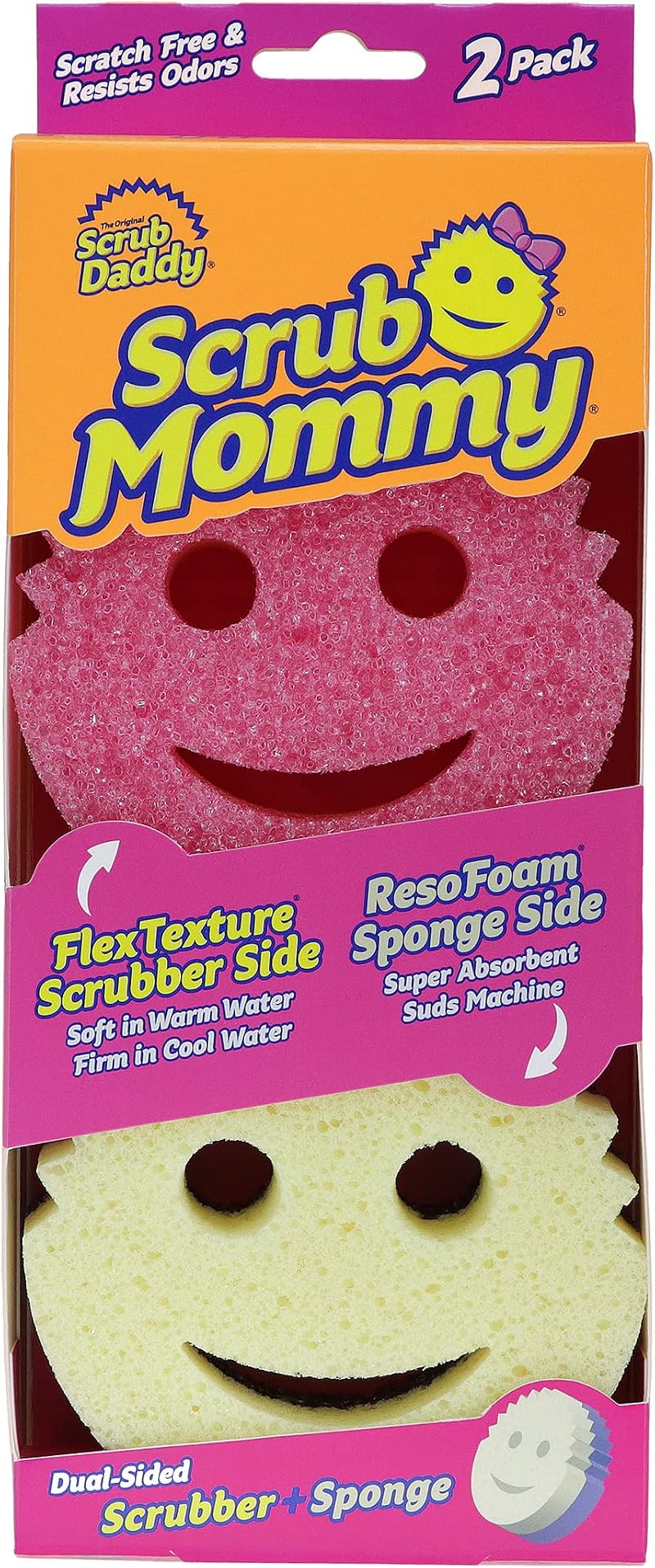 Scrub Daddy Scrub Mommy Sponges Pink Twin Pack Non Scratch Dual Sided Scrubbers