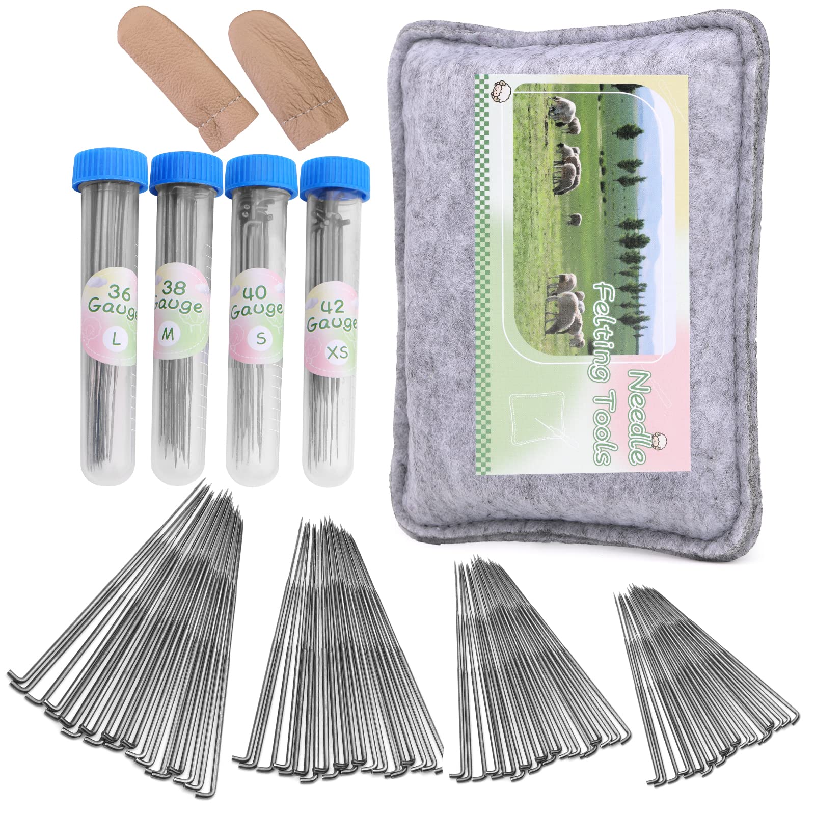 SUVSOON 82PCS Wool Felting Tool Kit, Needles Felting Tools with Felting Pad 80PCS Needle Felting Needles Fingercots, 4-Sizes Felting Needles and Thick Felt Pads Suitable for Various Felting Projects